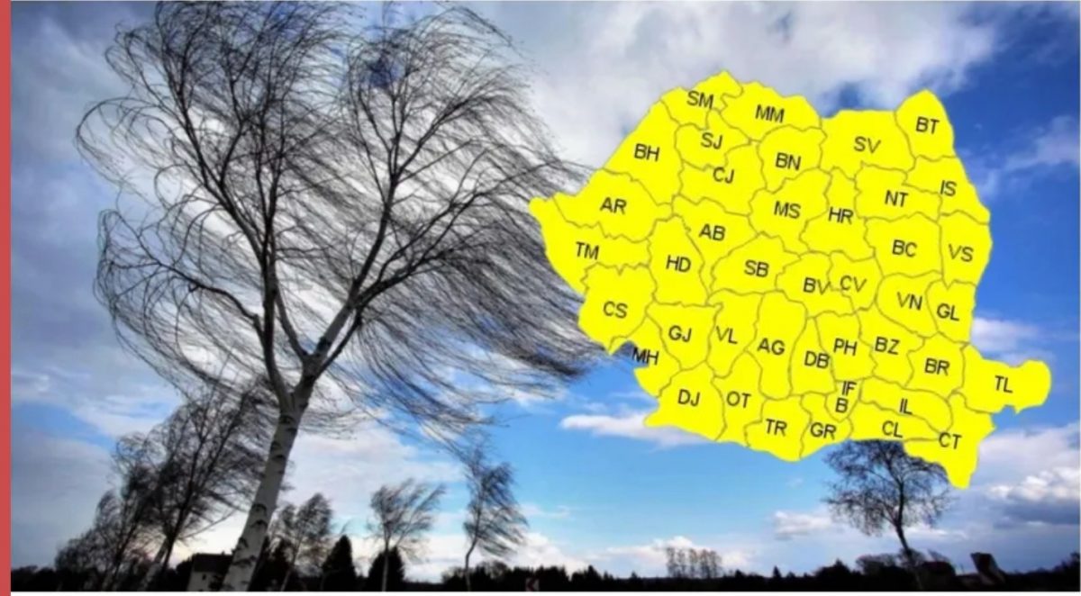 Avertizare meteo de cod galben de ploi și vânt puternic pentru următoarele ore. Sunt vizate mai multe județe din țară
