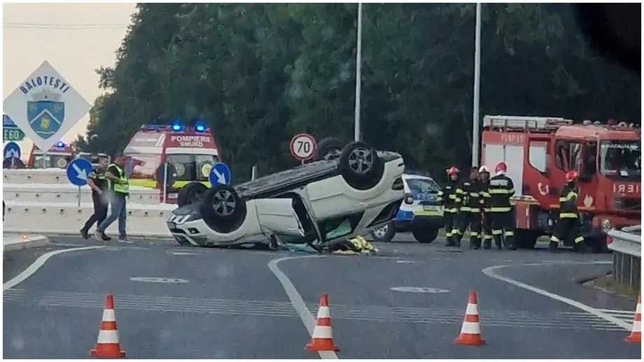 Accident deosebit de grav lângă București, soldat cu un deces. O mașină s-a răsturnat pe șosea