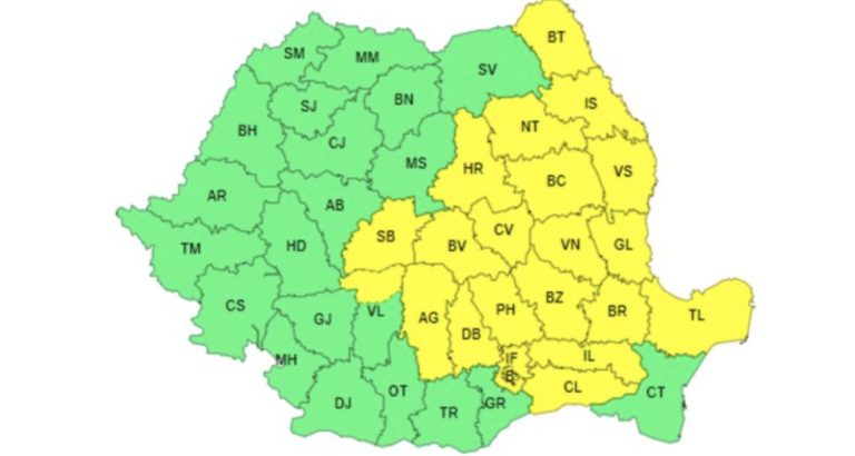 S-a emis RO-Alert: Cod galben și portocaliu de ploi torențiale în jumătate de ţară