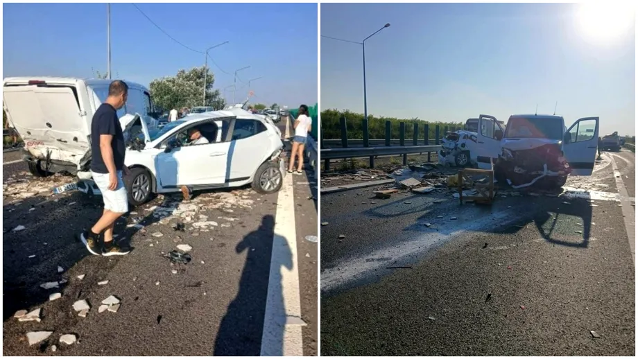 Accident grav pe Autostrada Soarelui. Șapte mașini au fost implicate, traficul spre mare este blocat complet. Video