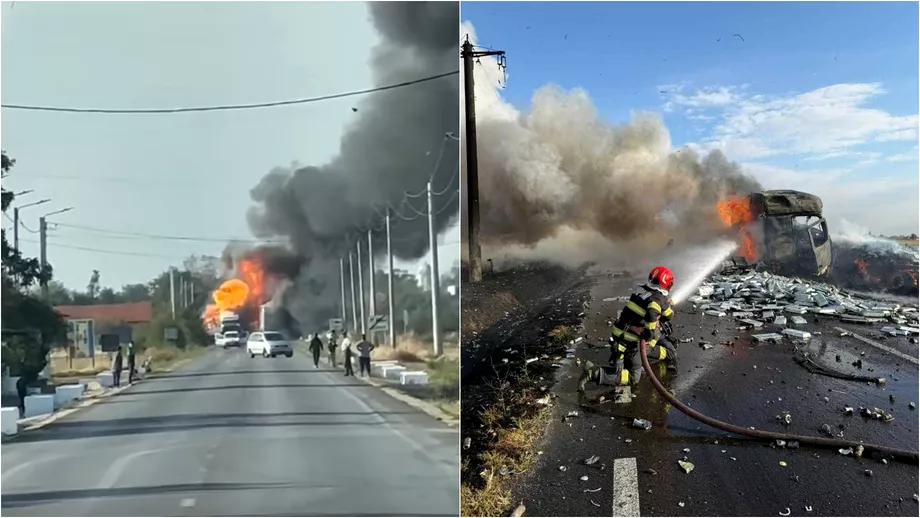 Video. Alertă în Mehedinți după un grav accident: două TIR-uri și un autoturism au luat foc. Ce s-a întâmplat cu șoferii. Update