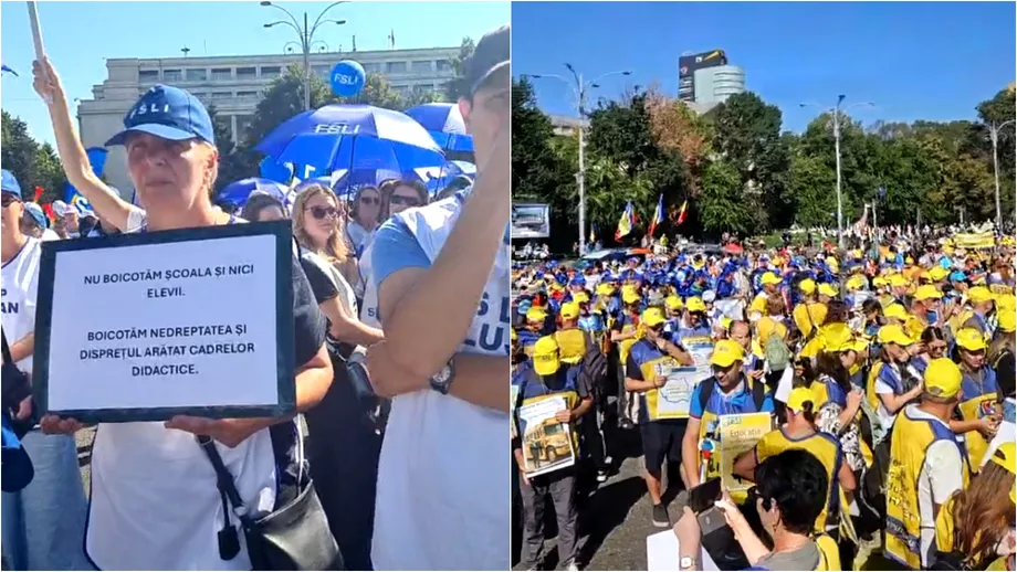 Video. Peste 10.000 de profesori au protestat în Piaţa Victoriei şi la Cotroceni, în prima zi de școală. Anunț alarmant din partea sindicaliștilor: ”Luăm în calcul declanșarea grevei generale!” Update