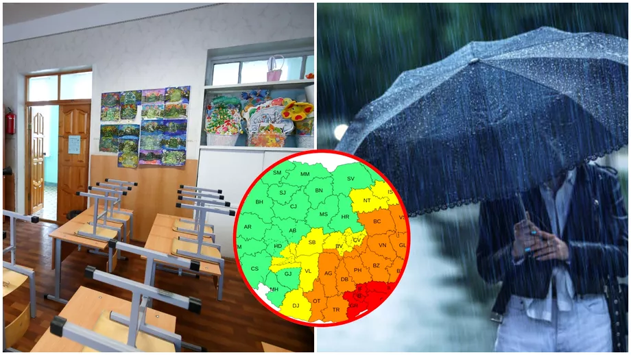 Școli închise din cauza codului roșu de ploi abundente. Patru județe au luat această decizie. Ce se întâmplă în București. Update