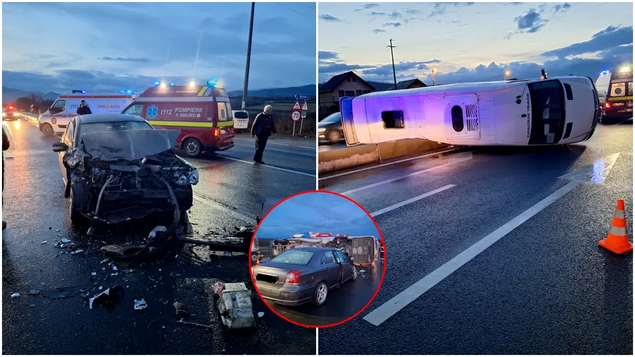 Accident grav în Sibiu, cu 12 persoane implicate: o mașină și un microbuz s-au ciocnit. Planul Roșu de Intervenție a fost activat. Update