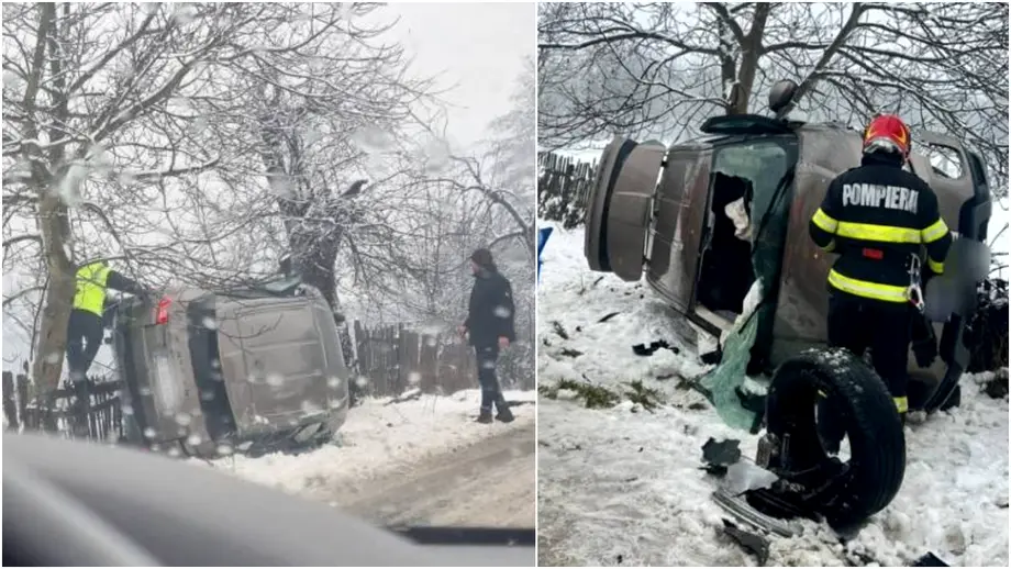 Imagini cumplite în Argeș după un accident violent. Opt persoane au fost transportate la spital