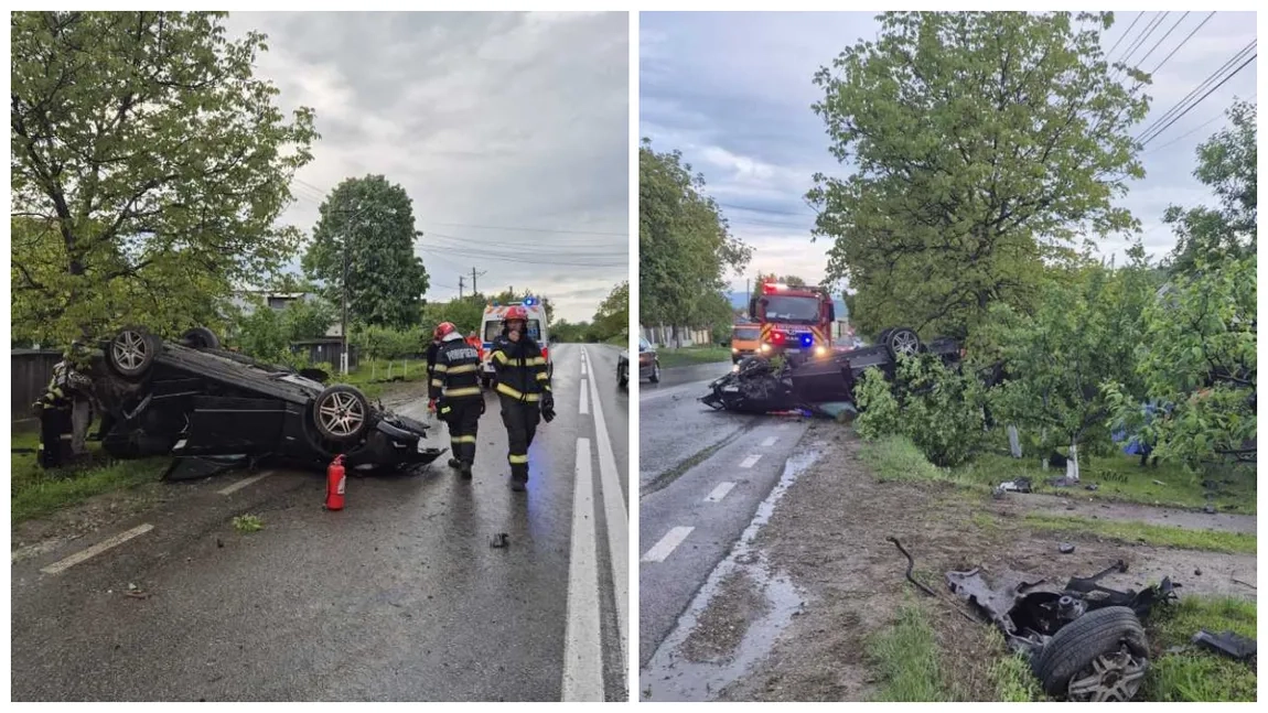 Accident grav în Bacău! Cinci tineri, printre care doi minori, au ajuns la spital după ce mașina s-a răsturnat la Helegiu