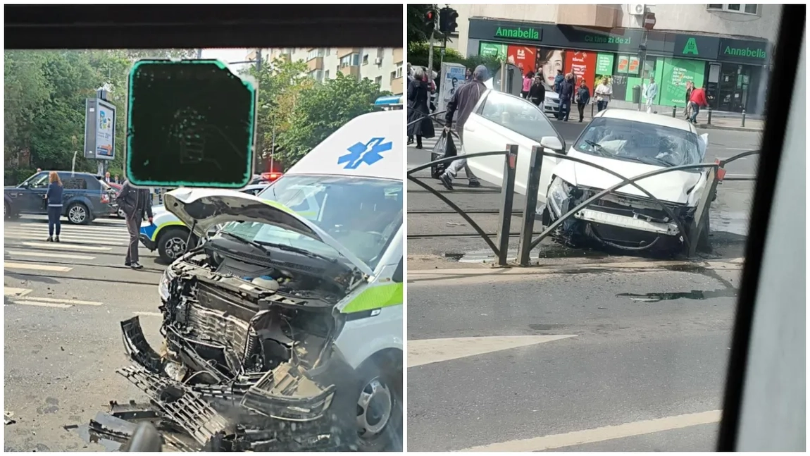 Ambulanță lovită violent pe Șoseaua Ștefan cel Mare. Traficul tramvaielor 1 și 10, blocat