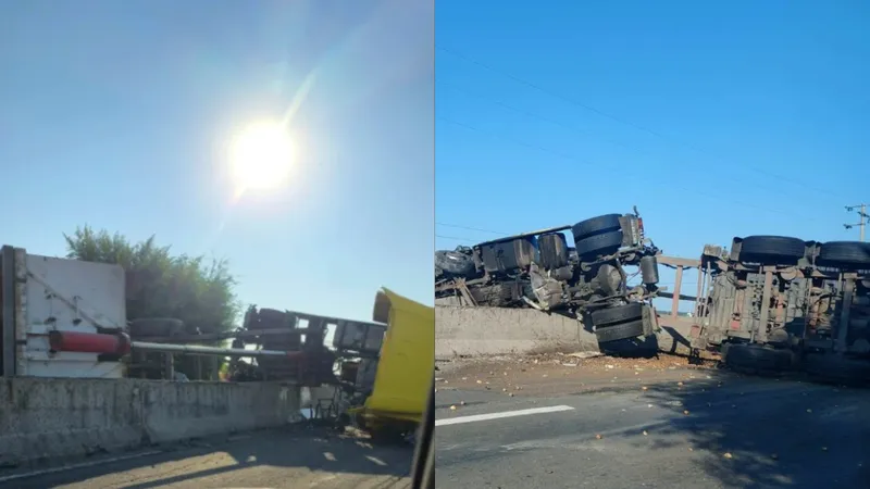 Accident rutier pe DN 1 Ploiești-Brașov! Un autocamion s-a răsturnat după ce unul dintre cauciucuri a explodat